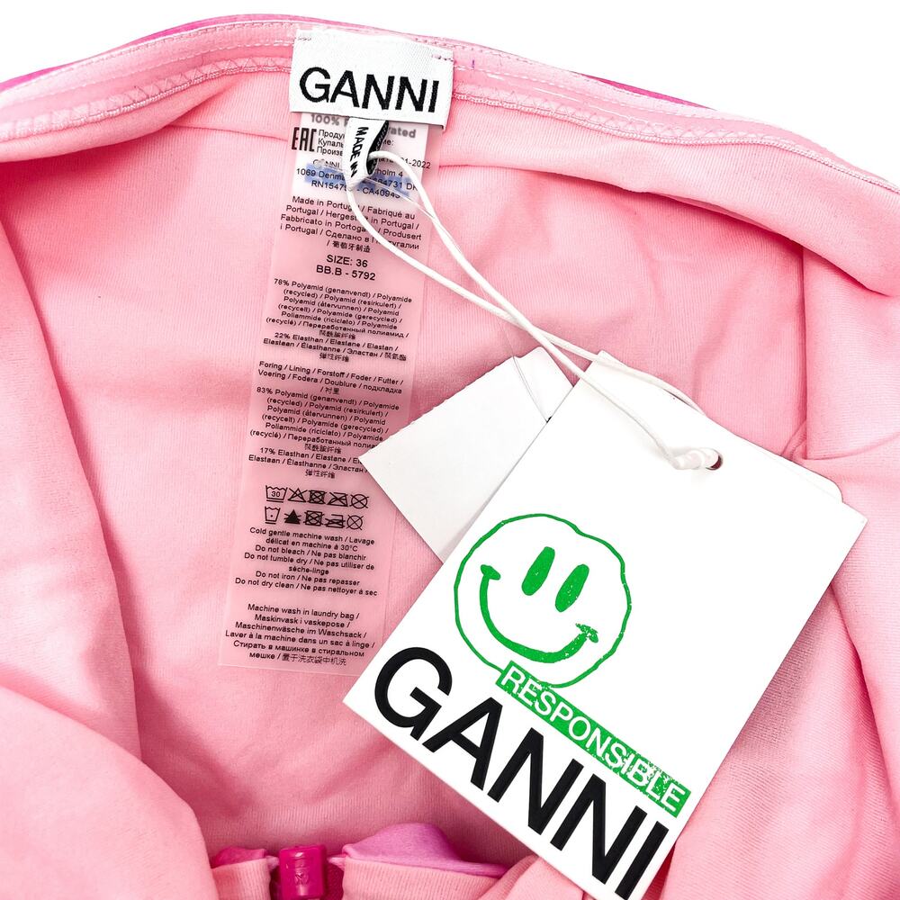 GANNI Pink Tie Dye Front Zip Bandeau Bikini TOP - Picture 6 of 8